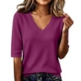 thumbnail image 1 of Women's V Neck Ribbed Tops Short Sleeve Pullover Knitted Shirts Comfy Soft Ribbed Knitted Daily Wear Basic Tees, 1 of 5