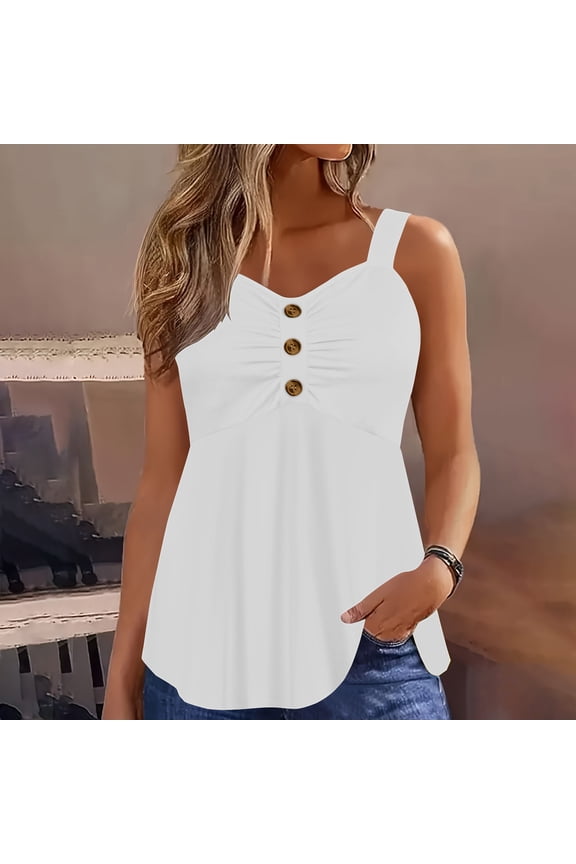 Women's V Neck Ruched Sleeveless Plume Tops Flowy Casual Tunic Tank for Summer Causal White XL