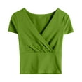 thumbnail image 1 of Women's V Neck Ruched Wrap Top - Cap Sleeve, Fitted Design, Sexy Trendy Style, Slightly Sheer White Option, 1 of 2
