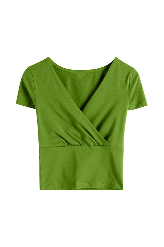 Women's V Neck Ruched Wrap Top - Cap Sleeve, Fitted Design, Sexy Trendy Style, Slightly Sheer White Option