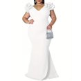 thumbnail image 1 of Women's V-Neck Ruffle Shoulder Mermaid Maxi Evening Dress, 1 of 5