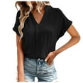 thumbnail image 1 of Women's V Neck Ruffle Sleeve Blouse Business Casual Tops Fashion Comfortable Soft Stretch Wear Stylish Elegant Tee, 1 of 2