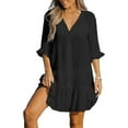 thumbnail image 1 of Women's V Neck Ruffled Cover Up Button Down Bathing Suit Beach Dress with Short Sleeves, 1 of 11