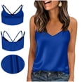 thumbnail image 1 of Women's V Neck Satin Camisole Vest Silk Loose Sleeveless Tank Tops Blue L, 1 of 7