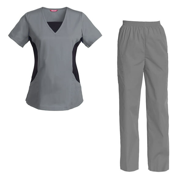 Women's V-Neck Scrub Set - Top & Cargo Pants