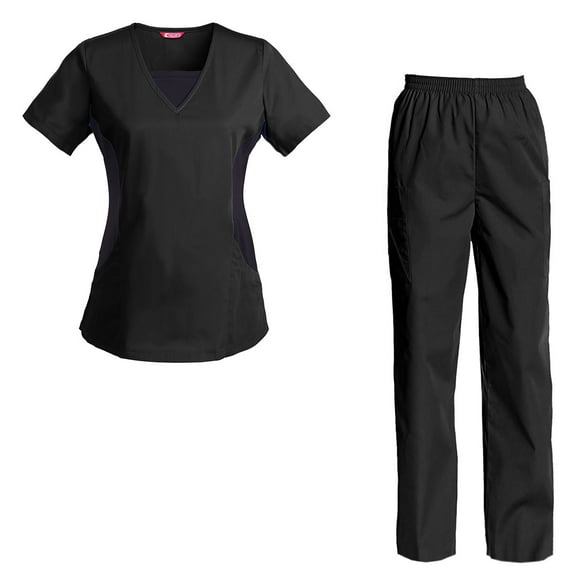 Women's V-Neck Scrub Set - Top & Cargo Pants