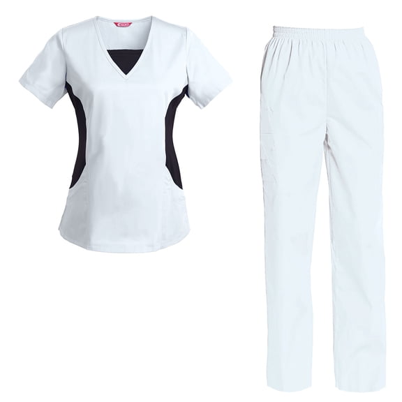 Women's V-Neck Scrub Set - Top & Cargo Pants