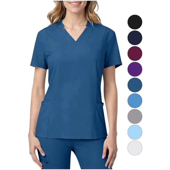 Women's V Neck Scrub Top Short Sleeve Medical Uniform Comfort Stretch Breathable Nursing Uniform Top with Pockets Soft Breathable Nurse Workwear for Medical Healthcare Work