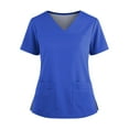 thumbnail image 1 of Women's V-Neck Scrub Top with Side Buttons - Short Sleeve Side Slit Tee, Quick Access for Nurses & Medical Professionals | Scrub Tops Women, Scrub Tops Blue 5XL, 1 of 5