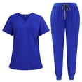 thumbnail image 1 of Women's V-Neck Scrubs Set with Jogger Pants - Stretchy Breathable Uniform Top & Comfortable Drawstring Pants with Pockets Royal Blue M, 1 of 2
