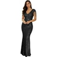 thumbnail image 1 of Women's V Neck Sequin Formal Evening Dress Tassel Bead Sleeve Mermaid Long Gown 1920S Party Maxi Military Dress, 1 of 7
