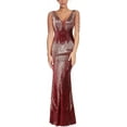 thumbnail image 1 of Women's V Neck Sequin Formal Evening Dress Tassel Bead Sleeve Mermaid Long Gown 1920S Party Maxi Military Dress, 1 of 5