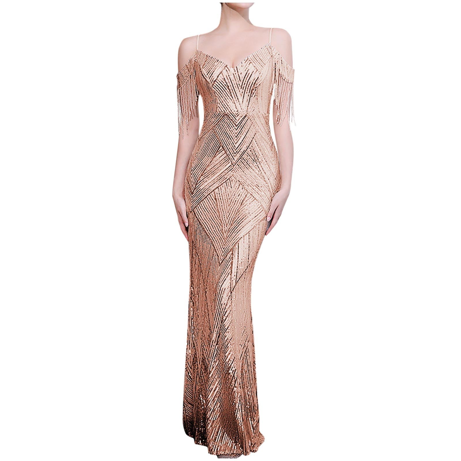 Tassel sleeve sequin maxi evening dress new arrivals
