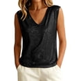 thumbnail image 1 of Women's V Neck Sequin Sleeveless Tank Top Sparkly Glitter Blouse Party Club Night Out Shiny Vest Top S-2XL Black, 1 of 4