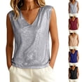 thumbnail image 1 of Women's V Neck Sequin Sleeveless Tank Top Sparkly Glitter Blouse Party Club Night Out Shiny Vest Top S-2XL Silver, 1 of 5
