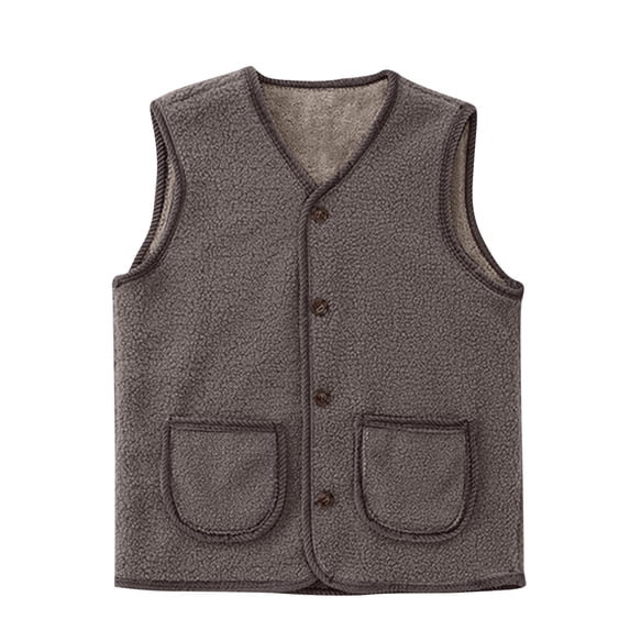 Women’s V Neck Sherpa Fleece Vest, Sleeveless Button Down Waistcoat with Front Patch Pockets, Warm Layering Casual Outdoor Gilet for Autumn Winter Coffee,XXXXXL