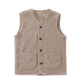 thumbnail image 1 of Women’s V Neck Sherpa Fleece Vest, Sleeveless Button Down Waistcoat with Front Patch Pockets, Warm Layering Casual Outdoor Gilet for Autumn Winter Khaki,XXXXXL, 1 of 7