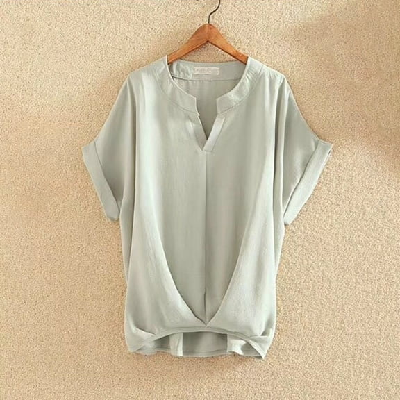 Women's V Neck Shirt Women's Short Sleeved Bat Shirt Hidden Meat And Linen Shirt Top T Shirt Women Hiking Tops Womens Shirts Small Long Sleeve Shirt Shirt Set Women T Shirt Women Soft Athletic Short