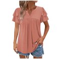 thumbnail image 1 of Women's V Neck Shirts Summer Short Sleeve T-Shirt Pleated Tunic Blouse Plain Classic Basic Tops Button up Shirts Casual Loose Everyday Pullover Top, 1 of 7