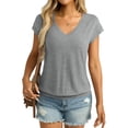 thumbnail image 1 of Women's V-Neck Short Sleeve Blouse, Casual Comfortable Basic Top, Soft Polyester Cotton Blend T-Shirt for Yoga and Daily Wear, 1 of 8