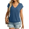 thumbnail image 1 of Women's V-Neck Short Sleeve Blouse, Casual Comfortable Basic Top, Soft Polyester Cotton Blend T-Shirt for Yoga and Daily Wear, 1 of 8