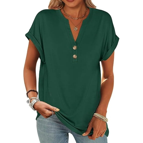 Women's V Neck Short Sleeve Blouse - Dressy Casual, Summer Flowy, 2025 Trend