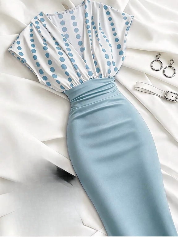 Women's V-Neck Short Sleeve Bodycon Midi Dress Ruched Cinched Waist Party