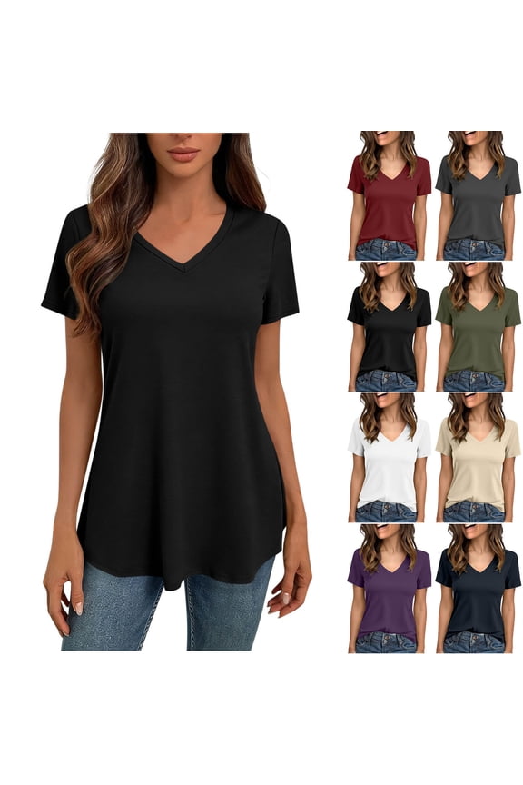 Women's V-Neck Short Sleeve Cinched Waist Blouse Tops Shirts Tunic Solid Color Loose Fit Casual Daily Wear Business Office Vacation Fashion Essential Gift for Women | HAODEJW,White M