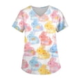 thumbnail image 1 of Women's V-Neck Short Sleeve Easter Bunny Print Scrub Tops - Medical Workwear for Easter & Daily Shift, 1 of 5