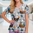 thumbnail image 1 of Women's V-Neck Short Sleeve Easter Bunny Print Scrub Tops - Medical Workwear for Easter & Daily Shift, 1 of 4
