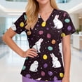 thumbnail image 1 of Women's V-Neck Short Sleeve Easter Bunny Print Scrub Tops - Medical Workwear for Easter & Daily Shift, 1 of 4