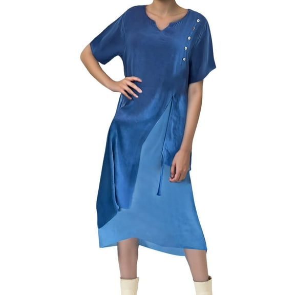 Women's V Neck Short Sleeve Two Piece Asymmetrical Dress Polyester, Stretchy, Machine Washable, Multiple Sizes