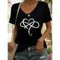 thumbnail image 1 of Women's V-Neck Short Sleeve Heart Print T-Shirt, Casual Minimalist Tops For Summer Outdoor Wear, 1 of 5