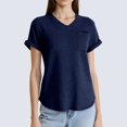 thumbnail image 1 of Women's V Neck Short Sleeve Knit T Shirt With Pockets Stylish And Comfortable For Summer Long Sleeve Heat Athletic Top Women Light Long Sleeve Women Our Womens Long Sleeve Loose Womens Tops Work Out, 1 of 3