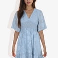 thumbnail image 1 of Women's V-Neck Short Sleeve Lace Mini Dress- Large, Light Blue, 1 of 5