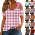 thumbnail image 1 of Women's V Neck Short Sleeve Loose Fit Tops Shirts Blouses Solid Color Casual Daily Wear Work Office Vacation Fashion Essential Gift for Women | Aestivo,Rose Gold M, 1 of 8
