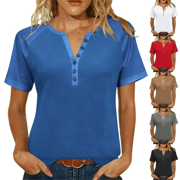 Women's V-Neck Short Sleeve Raglan Loose Fit T-Shirt Tops Blouses Solid Color Casual Daily Wear Work Office Vacation Fashion Essential Gift for Women | CSEONE,Blue XL