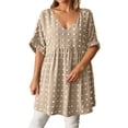 thumbnail image 1 of Women's V Neck Short Sleeve Ruffle Loose Summer Flowy Mini Dress, 1 of 7