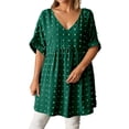 thumbnail image 1 of Women's V Neck Short Sleeve Ruffle Loose Summer Flowy Mini Dress, 1 of 7