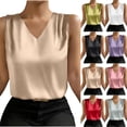 thumbnail image 1 of Women's V-Neck Short Sleeve Satin Tops Shirts Blouses Solid Color Loose Fit Casual Daily Wear Business Office Vacation Fashion Essential Gift for Women | CSEONE,Purple XL, 1 of 9