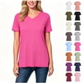 thumbnail image 1 of Women's V-Neck Short Sleeve Side Slit Loose Fit Tunic T-Shirt, Women's Plus Hot Pink,Size S-3XL, 1 of 5