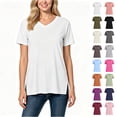 thumbnail image 1 of Women's V-Neck Short Sleeve Side Slit Loose Fit Tunic T-Shirt, Women's Plus White,Size S-3XL, 1 of 5