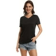 thumbnail image 1 of Women's V Neck Short Sleeve Slim Fitted T-Shirt Stretchy Bodycon Basic Top Casual Active Tee, 1 of 7