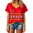 thumbnail image 1 of Women's V Neck Short Sleeve Soccer Top, Spain National Team Themed Gradient 2026 Soccer Cup Casual Match Day Outfit Shirt, 1 of 4