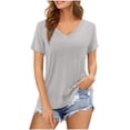thumbnail image 1 of Women's V Neck Short Sleeve Solid Color T-Shirt Soft Comfortable Casual Basic Tee Top for Ladies Everyday Wear, 1 of 2