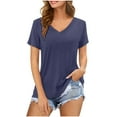 thumbnail image 1 of Women's V Neck Short Sleeve Solid Color T-Shirt Soft Comfortable Casual Basic Tee Top for Ladies Everyday Wear, 1 of 2