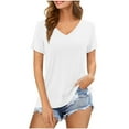 thumbnail image 1 of Women's V Neck Short Sleeve Solid Color T-Shirt Soft Comfortable Casual Basic Tee Top for Ladies Everyday Wear, 1 of 2