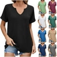 thumbnail image 1 of Women's V Neck Short Sleeve Solid Color T-Shirt Tee Top, Casual Loose Fit Breathable Cotton, Summer Fashion Basic | CSEONE,Army Green XL, 1 of 8