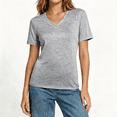 thumbnail image 1 of Women's V-Neck Short Sleeve T-Shirt, Basic Everyday Workout Tee for Women, Women's Gray,Size S-2XL, 1 of 7