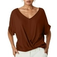 thumbnail image 1 of Women's V Neck Short Sleeve T-Shirt Elegant Solid Color Basic Casual Top For Daily Wear Summer Outfit, 1 of 5